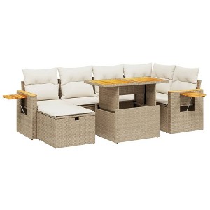 vidaXL 7 Piece Patio Sofa Set with Cushions Beige and Cream Poly Rattan - Without Storage - 1 of 4