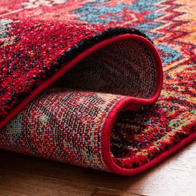 Vintage Red and Blue Rectangular Synthetic Area Rug