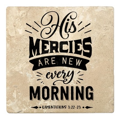 Christmas by Krebs Set of 4 Beige and Black "His MERCIES ARE NEW every MORNING" Square Coasters 4"