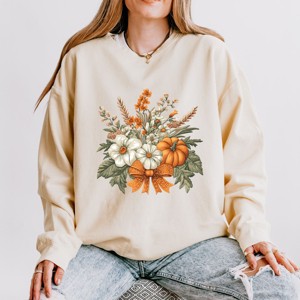 Simply Sage Market Coquette Orange Bow Fall Floral Lightweight Garment Dyed Sweatshirt - 1 of 4