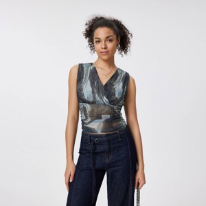Women's V Neck Sleeveless Printed Vest - A New Day™ Dark Gray - 1 of 4