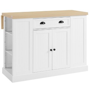 Aghana Digitals 47" White Wooden Kitchen Island with Expandable Drop Leaf, Drawer, Cabinet & Open - 1 of 4