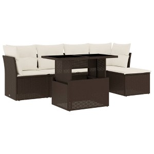 vidaXL 6 Piece Patio Sofa Set with Cushions Brown and Cream Poly Rattan - Without Storage - 1 of 4