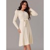 Seta T Women's Puff Long Sleeve Crewneck Tie Waist A-Line Ribbed Knit Midi Sweater Dress - 2 of 4