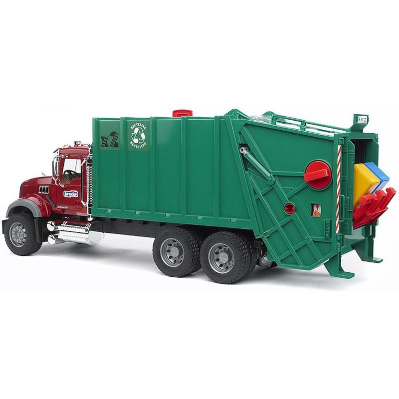 Bruder MACK Granite Garbage Truck, Ruby Red Cab, Green Garbage Box, 3 of 8