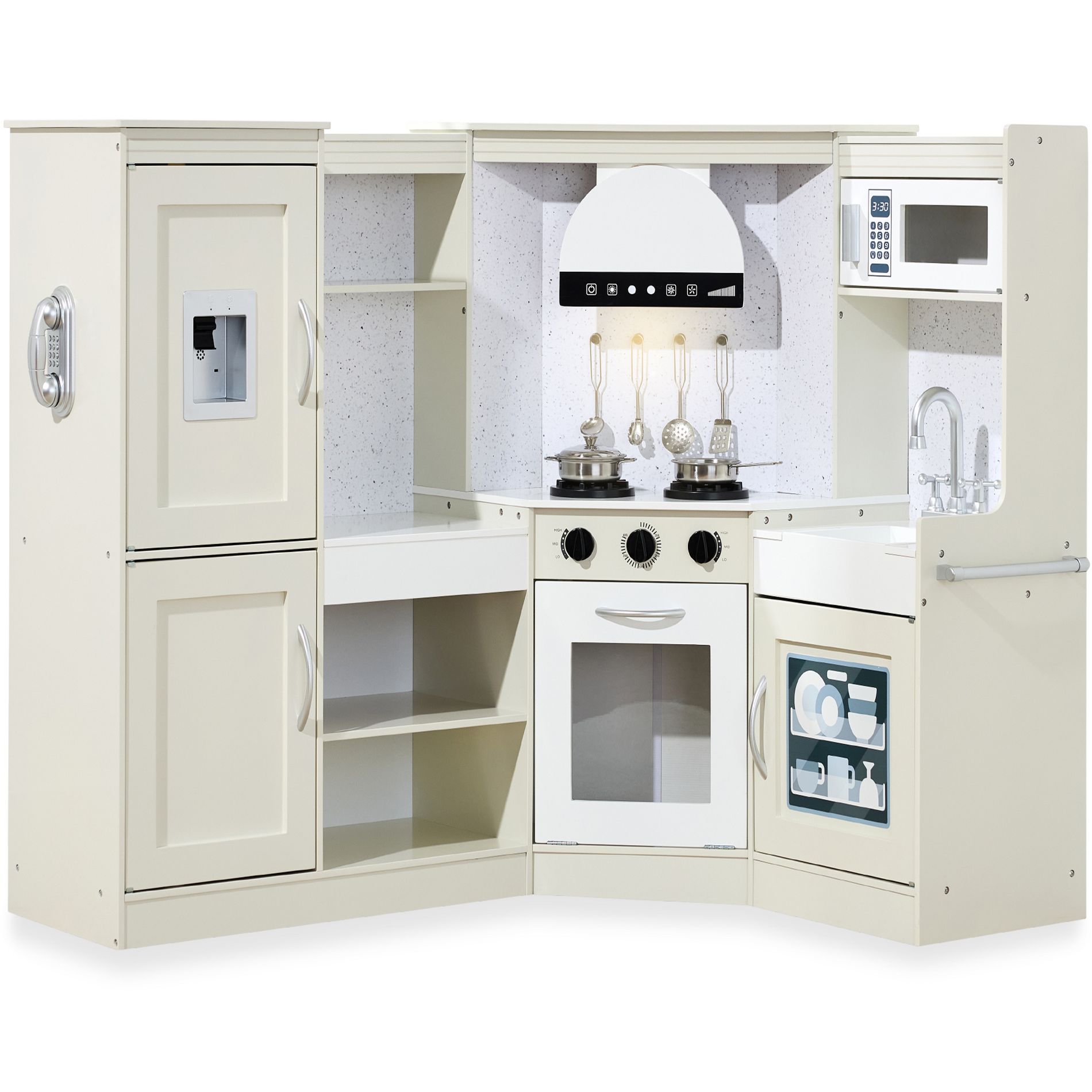 Best Choice Products Pretend Play Corner Kitchen, Interactive Wooden Kids Set w/ Lights & Sounds