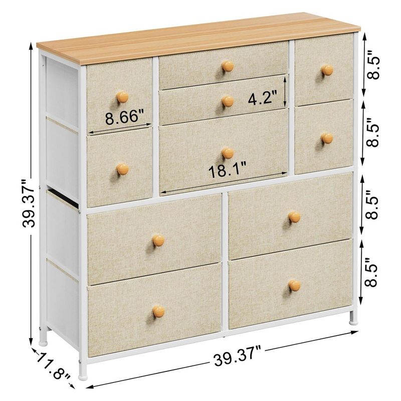 REAHOME 11 Drawer Steel Frame Wooden Top Minimalist Closet Storage Unit Organizer Chest of Drawers for Bedroom, Living Room, and Office, Taupe, 4 of 7