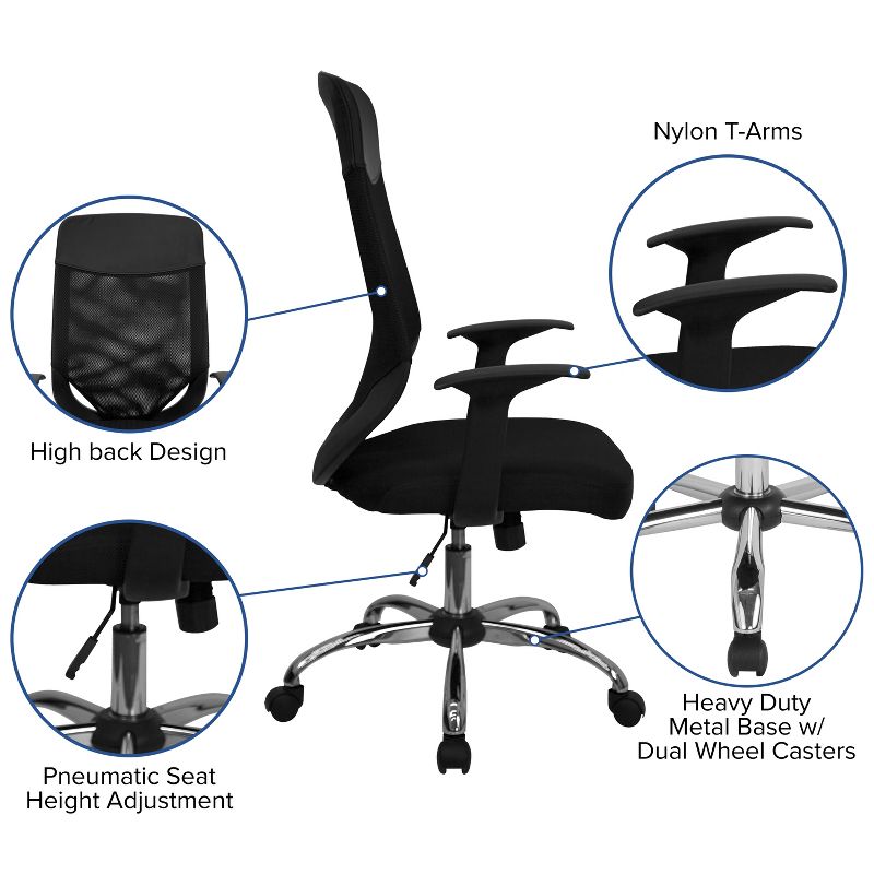 Flash Furniture High Back Black Mesh Executive Swivel Office Chair with Arms, 3 of 12