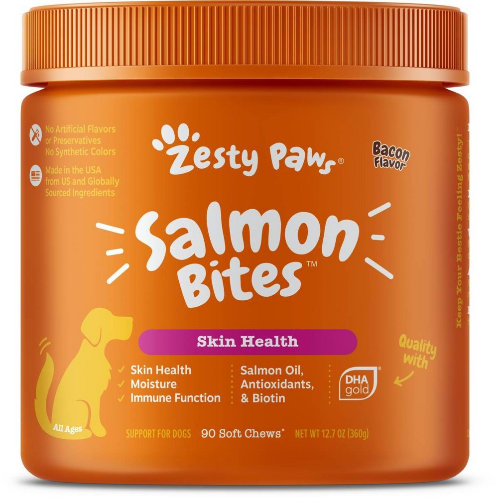 Photos - Dog Medicines & Vitamins Zesty Paws Salmon Supplement Bites - Bacon - 90ct 