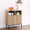 Oak Finish Wave Stripe Sideboard, Double Door Storage Cabinet with Wavy Design, Wood Texture Buffet Console for Living Room, Entryway - 3 of 4