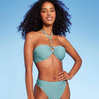 Women's Drawstring Ruched Halter Longline Bikini Top - Wild Fable™ Blue Xl  : Target