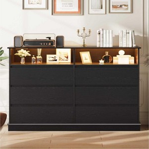 Modern Dresser TV Stand with LED Lights, Charging Station, 6 Drawers & Open Shelf, 51" Wide - 1 of 4