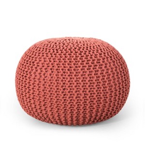 Nahunta Modern Knitted Cotton Round Pouf - Christopher Knight Home - 1 of 4