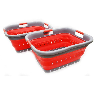 SAMMART Set Of 2 Collapsible Laundry Baskets - 41L (10.8 Gallon) Pop-Up Storage Tubs, Space Saving & Portable (Red, Rectangular)