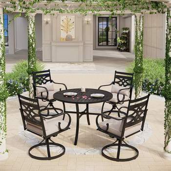 5pc Outdoor Dining Set with Swivel Chairs with Seat & Back Coushions & Round Table with Umbrella Hole - Captiva Designs