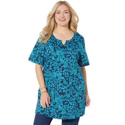 Catherines Women's Plus Size Easy Fit Notch-Neck Tee