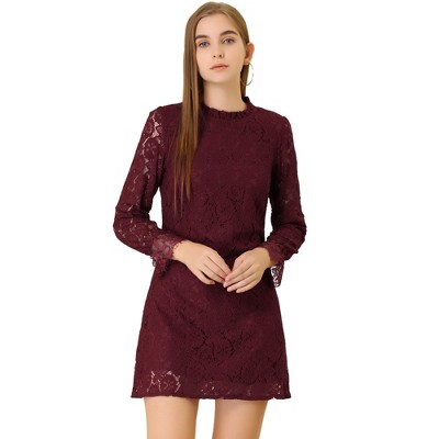 Allegra K Women's Elegant Ruffle Crew Neck Formal Elegant Mini Floral Lace Dress