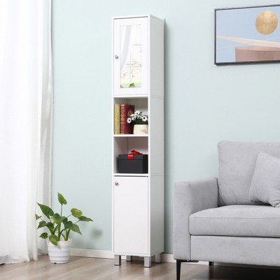White Tall Minimalist Storage Cabinet with Adjustable Shelving