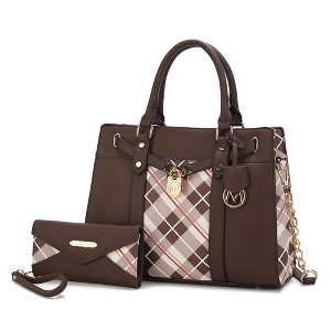 MKF Collection Christine Satchel Plaid Vegan Leather Women's Handbag with Wallet Set Elegant by Mia K - 1 of 4