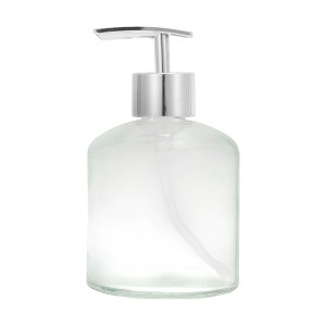 Unique Bargains Reusable Cylinder Glossy Soap Dispenser 11.84oz Clear Silver Tone 1 Pc - 1 of 4