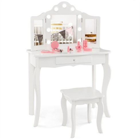 Vanity Desk,Vanity Set With Lighted Mirror, Girls Vanity Benches
