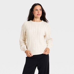 Women's Cable Knit Pullover Sweater - A New Day™ Cream XS : Target