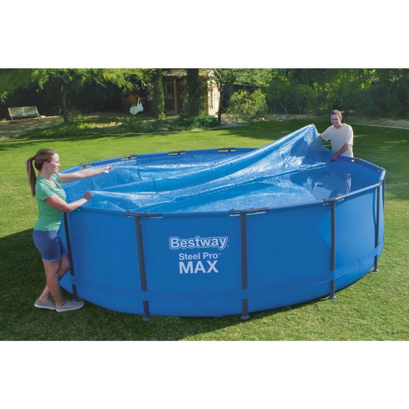 Bestway Flowclear 15 Feet Round Above Ground Solar Pool Cover Only for Pool Water Maintenance of Swimming Pools 16 Feet in Diameter, Blue, 6 of 8