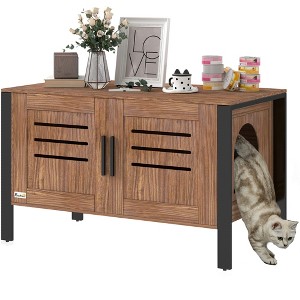 PawHut Cat Litter Box Enclosure with Tall Legs, Hidden Litter Box Furniture Cabinet with Scratching Board, Dark Brown, 31.5"L x 17.7"W x 19.7"H - 1 of 4