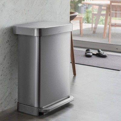 Brushed Stainless Steel 12 Gallon Rectangular Step Trash Can