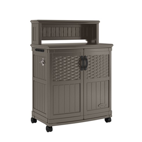 Suncast Patio Storage & Prep Station Stoney: Resin Outdoor Serving Cart ...