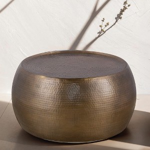 Modern Contemporary Round Aluminum material 32inCoffee Table, Farmhouse Table with Glossy Hand Hammered Design Antique Gold - 1 of 1