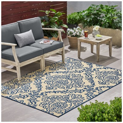 VisioGear Area Rug, 7'*5'3" Vintage Large Non-slip Rug For Living Room Kitchen Bedroom, Brown & Blue, 84"*63"*0.16"