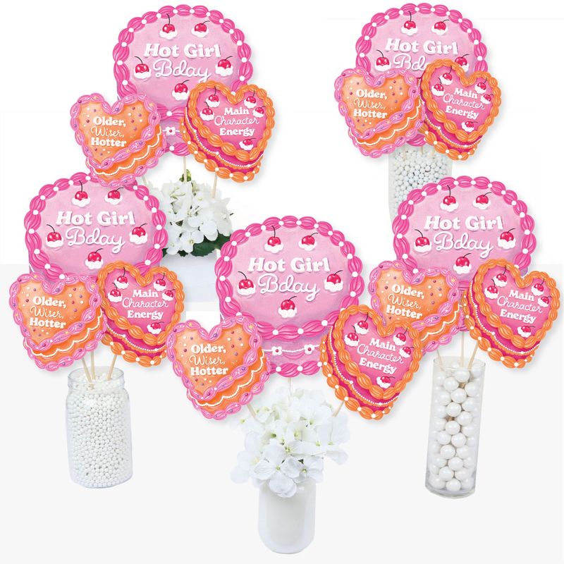 Big Dot of Happiness Hot Girl Bday - Vintage Cake Birthday Party Centerpiece Sticks - Table Toppers - Set of 15, 2 of 9