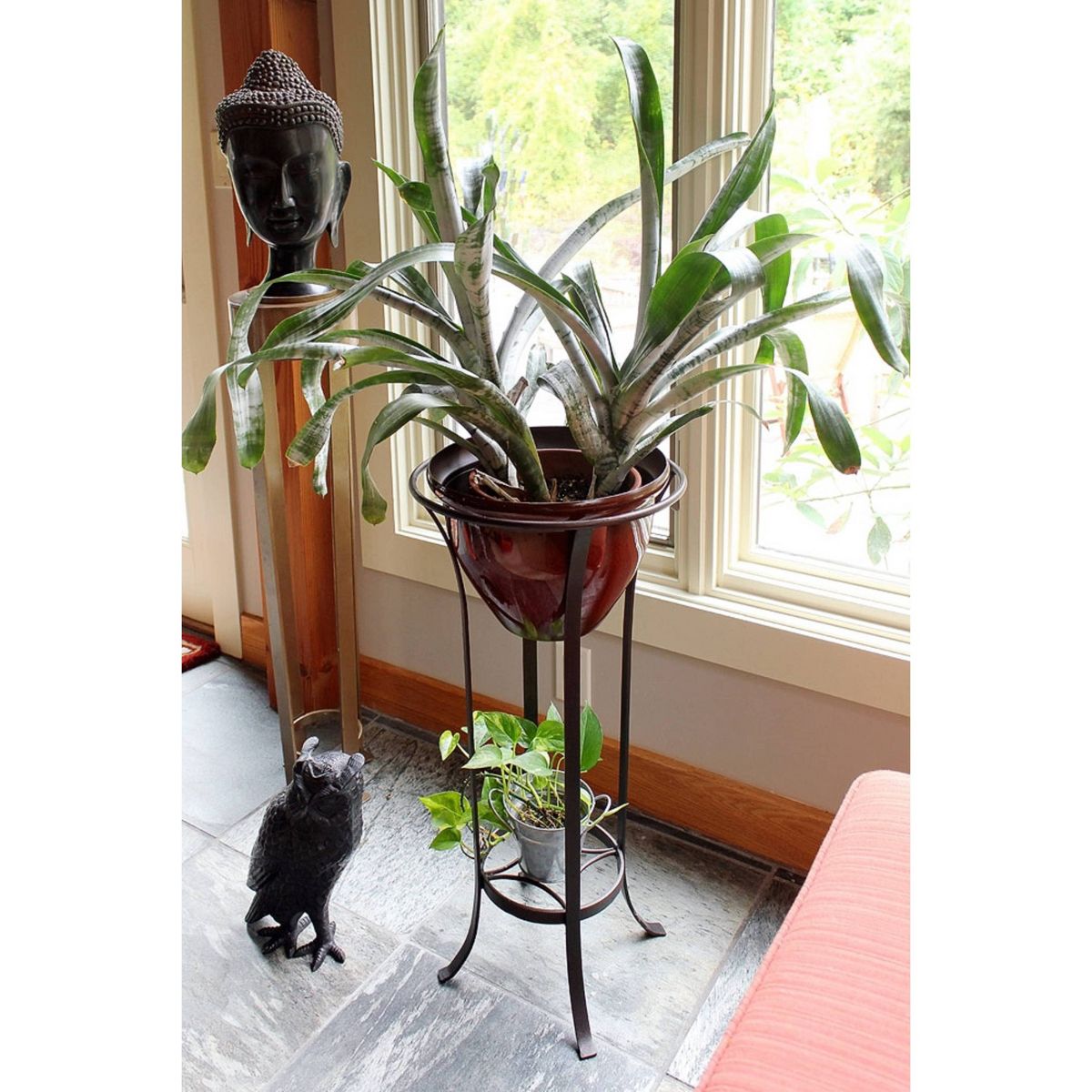 Tulip Iron Plant Stand Roman Bronze - Achla Designs: Freestanding Metal Planter Holder, Indoor/Outdoor Use, 28" Tall - thumbnail 6
