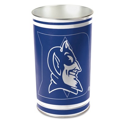 NCAA Duke Blue Devils Waste Basket: Indoor Tin Trash Can, Open Top, 13-Gallon Capacity