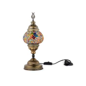 Kafthan 14.5 in. Handmade Multicolor Flowers Mosaic Glass Table Lamp with Brass Color Metal Base