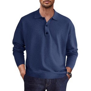 Coolmee Men's Casual Polo Shirts Long Sleeve Basic Thermal Pullover Tops Classic Collar Golf Shirts - 1 of 4