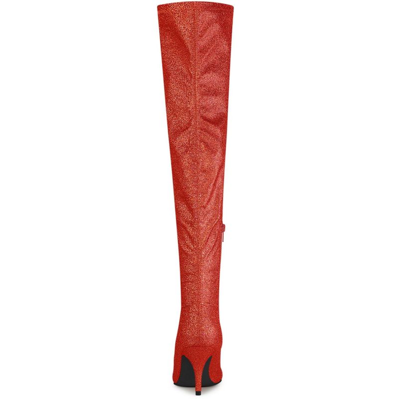 Allegra K Women's Glitter Pointed Toe Stiletto Heel Over the Knee High Boots, 3 of 7