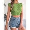 Clearlove Women's Summer Tank Tops Sleeveless Cropped Ribbed Knit Lightweight Hollow Belly-baring Leaves Textured Crew Neck Casual Pullover - 2 of 4