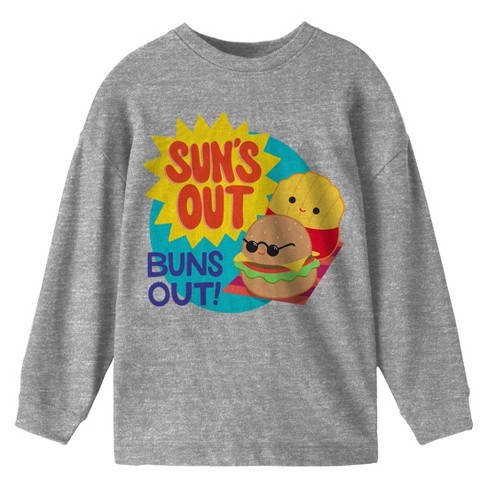 Squishmallows Sun's Out Buns Out Crew Neck Long Sleeve Athletic Heather Youth Tee : Target