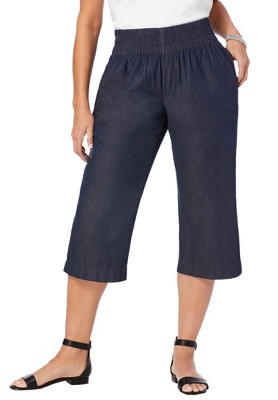 Jessica London Women's Plus Size Wide-Leg Crop Chambray Pants