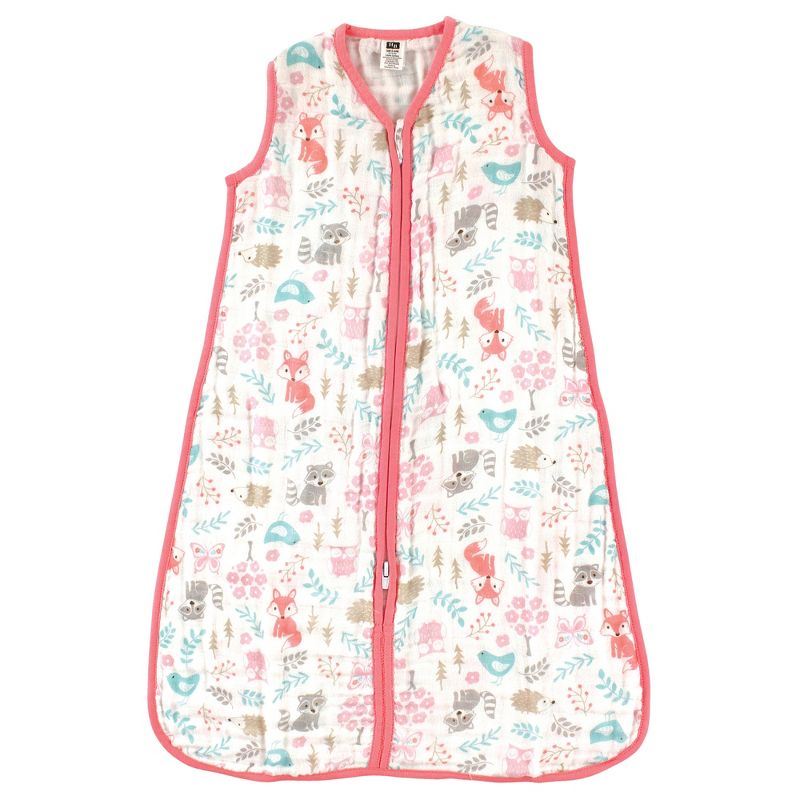Hudson Baby Infant Girl Muslin Cotton Sleeveless Wearable Sleeping Bag, Sack, Blanket, Woodland Fox, 1 of 3