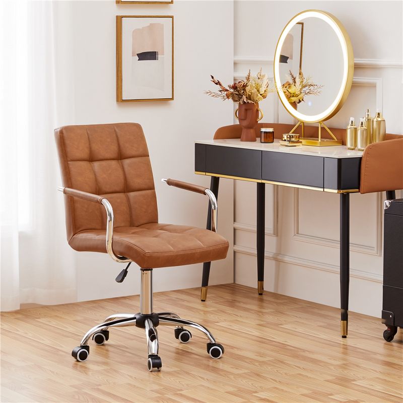 Yaheetech Modern Office Chair Height Adjustable Swivel Chair Mid Back PU Leather Chair, 4 of 11