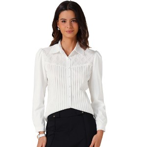 INSPIRE CHIC Women's Work Striped Lace Lapel Collar Button Down Long Sleeve Office Blouse - 1 of 4