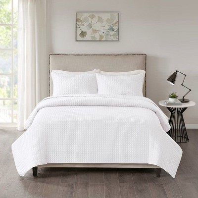 Sapphtopaz Comforter Set Bedding Set Solid Color Square Check Pattern Reversible Quilt Set 3 Piece 1 Quilt, 2 Pillow Shams