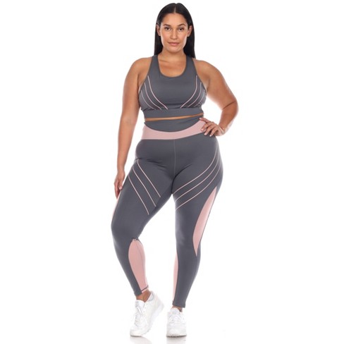 Plus Size Cut Out Back Mesh Sports Bra & Leggings Set Grey 2x - White Mark  : Target