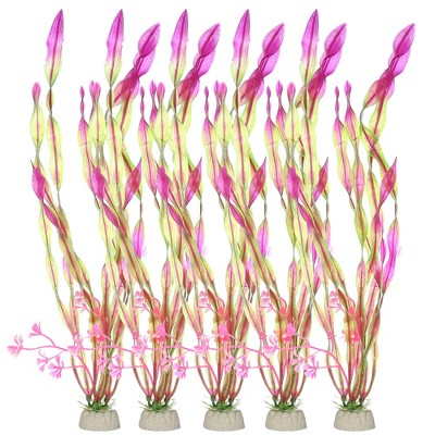 Unique Bargains Plastic Artificial Water Plants Aquarium Decorations Grass Pink 12.2" Height 5 Pcs