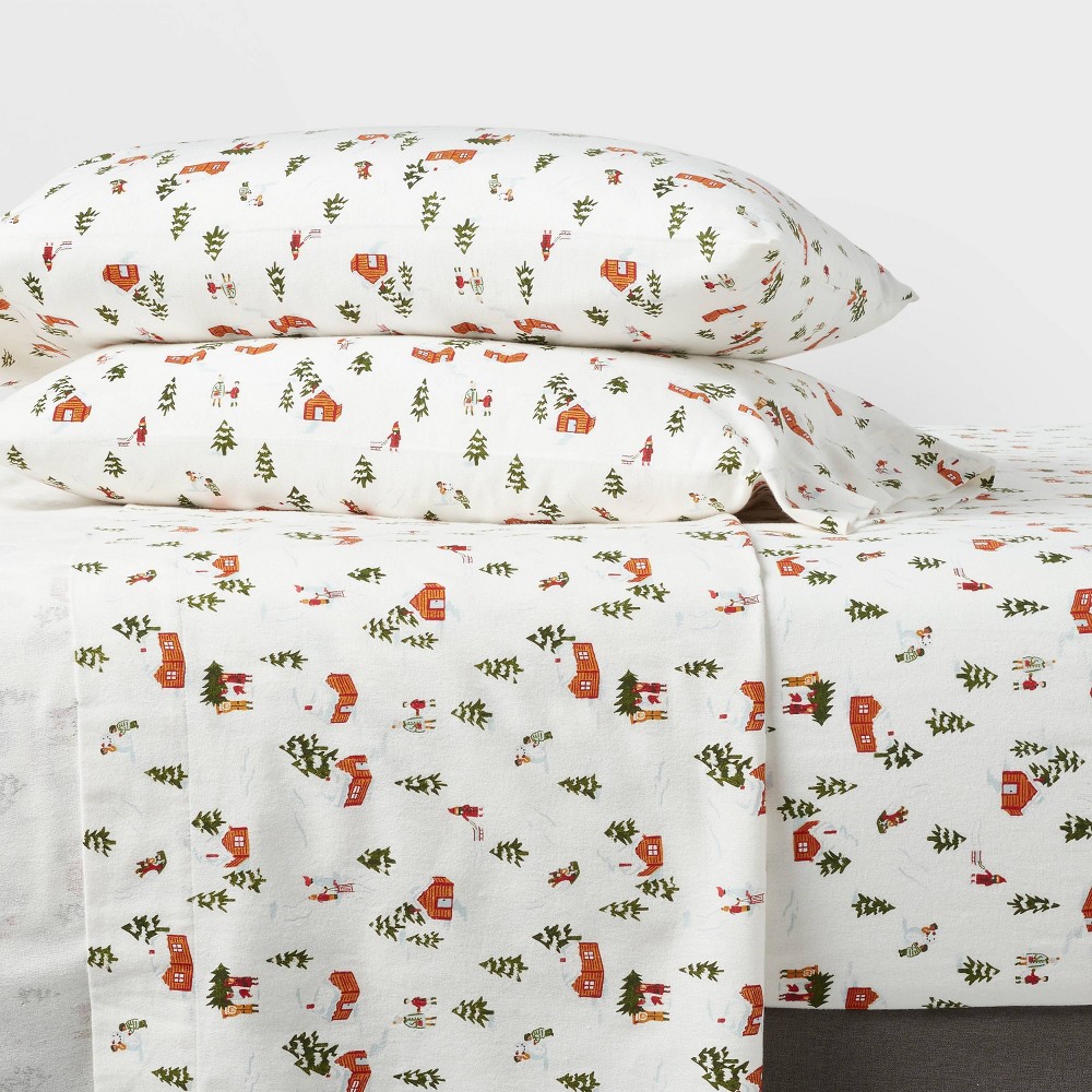 Twin Holiday Flannel Sheet Set Winter Scene Print - Threshold™