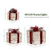 LuxenHome 3-Piece Plastic Rattan Gift Box Set with Red Ribbon Outdoor Holiday Decoration with Lights Gold, Red, Green - 2 of 4