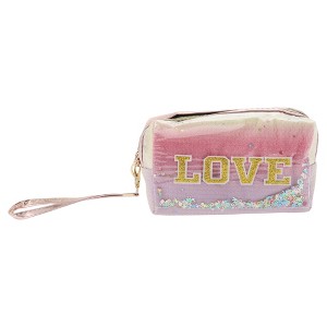 Unique Bargains Women's Sequin Embroidery LOVE Makeup Bag 1 Pc - 1 of 3